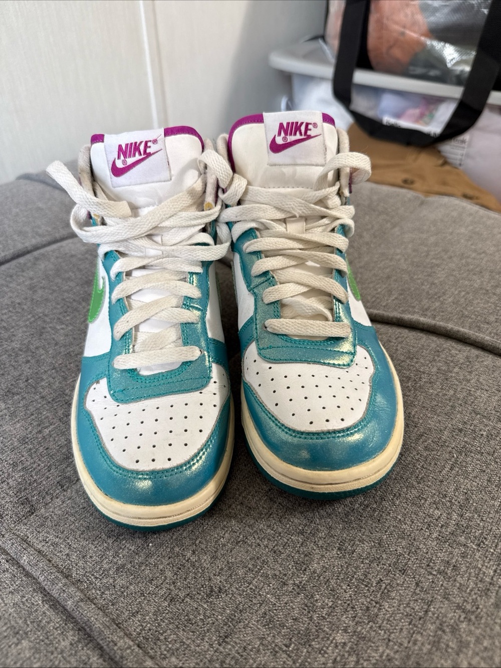 Vtg Nike Dunk High Teal Green Purple White. Size: 5.5 Youth Or 6.5-7 Womens